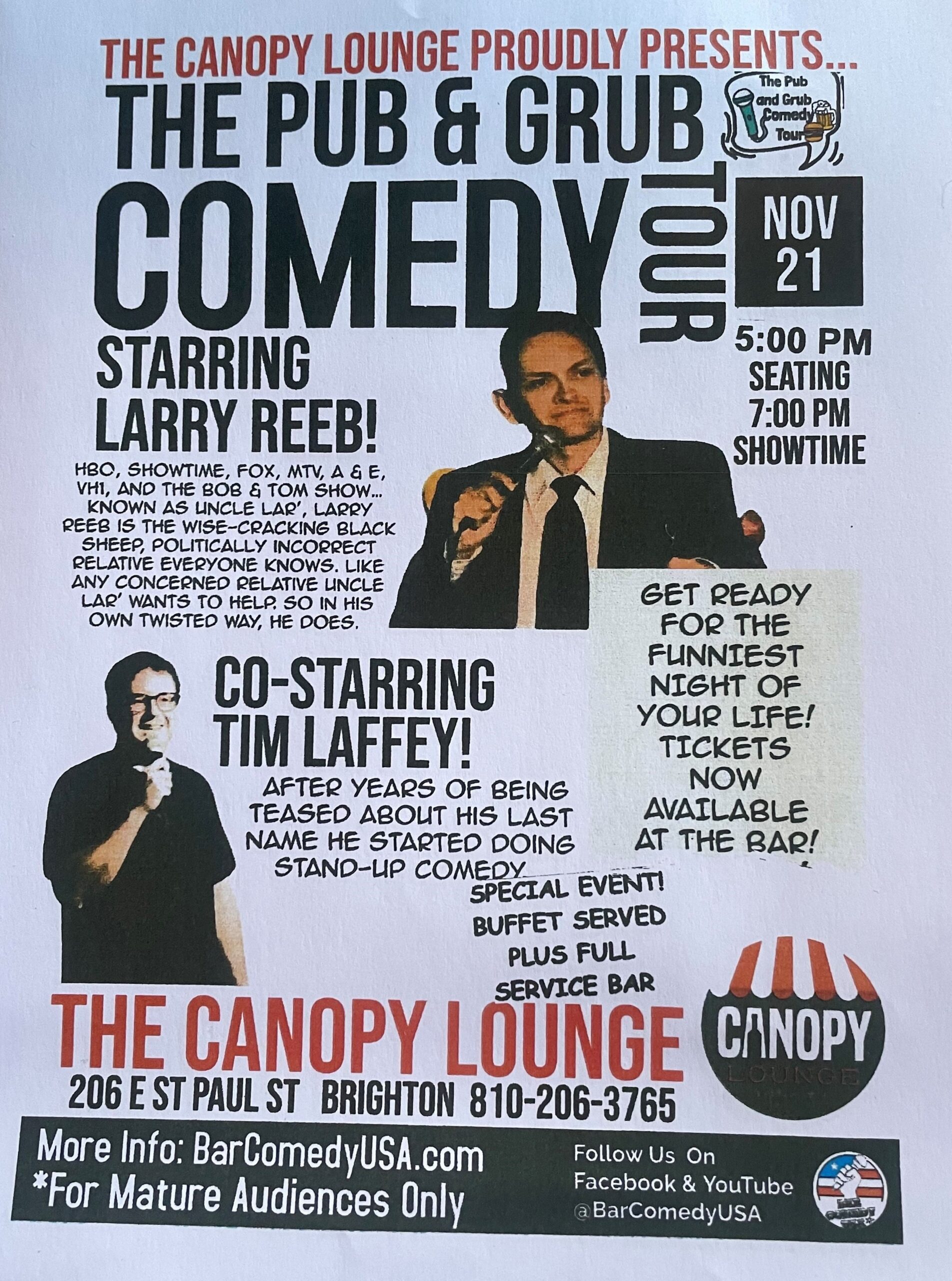 Comedy Night. Thursday, November 21st at 5:00PM